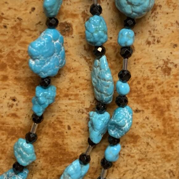 Jay King Necklace Sterling Silver, Turquoise & Black Spinel Three Strand DTR - Picture 7 of 9